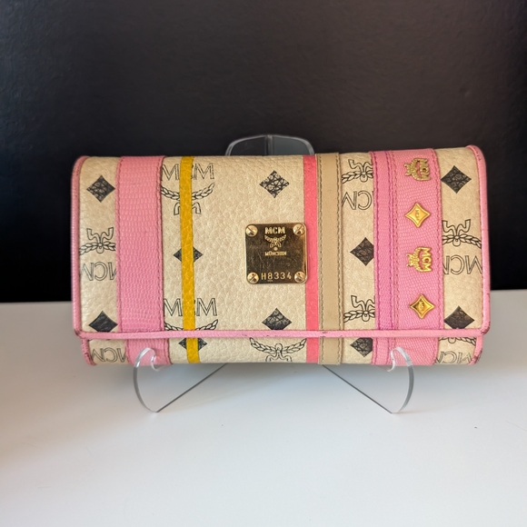 Authentic MCM Visetos Trifold Leather Long Wallet